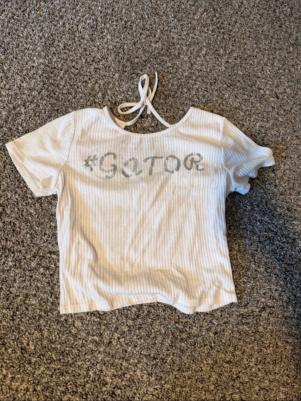 White Ribbed Tie-Back Top with 'GATOR' Graphic